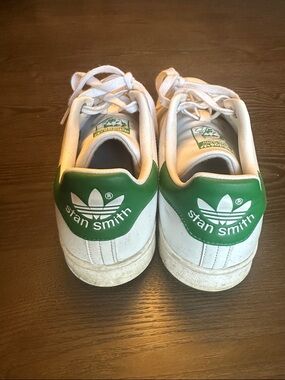 adidas “Stan Smith” White Sneakers with Green Heel and Tongue Logos